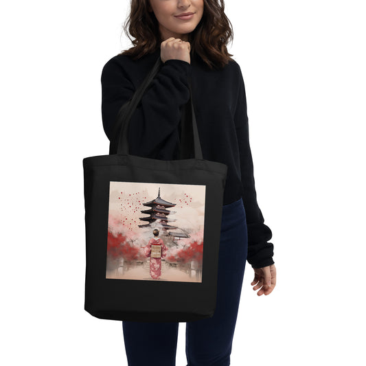 Tote Bag Bio : Kyoto, Geisha en rose