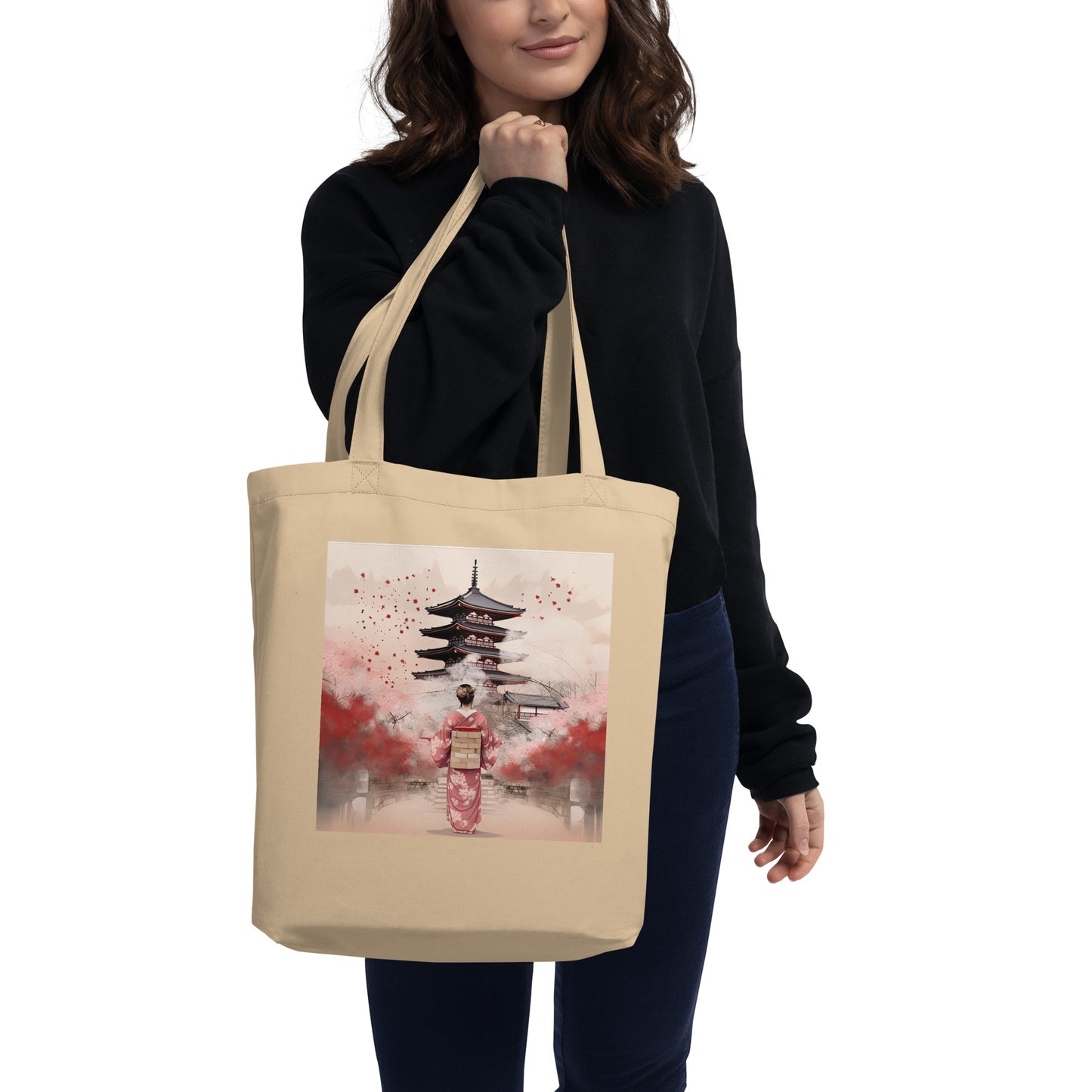 Tote Bag Bio : Kyoto, Geisha en rose