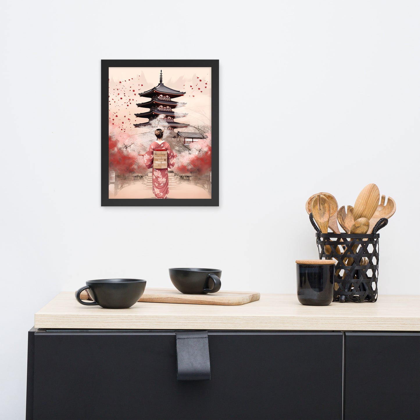 Tableau : Kyoto, Geisha en rose