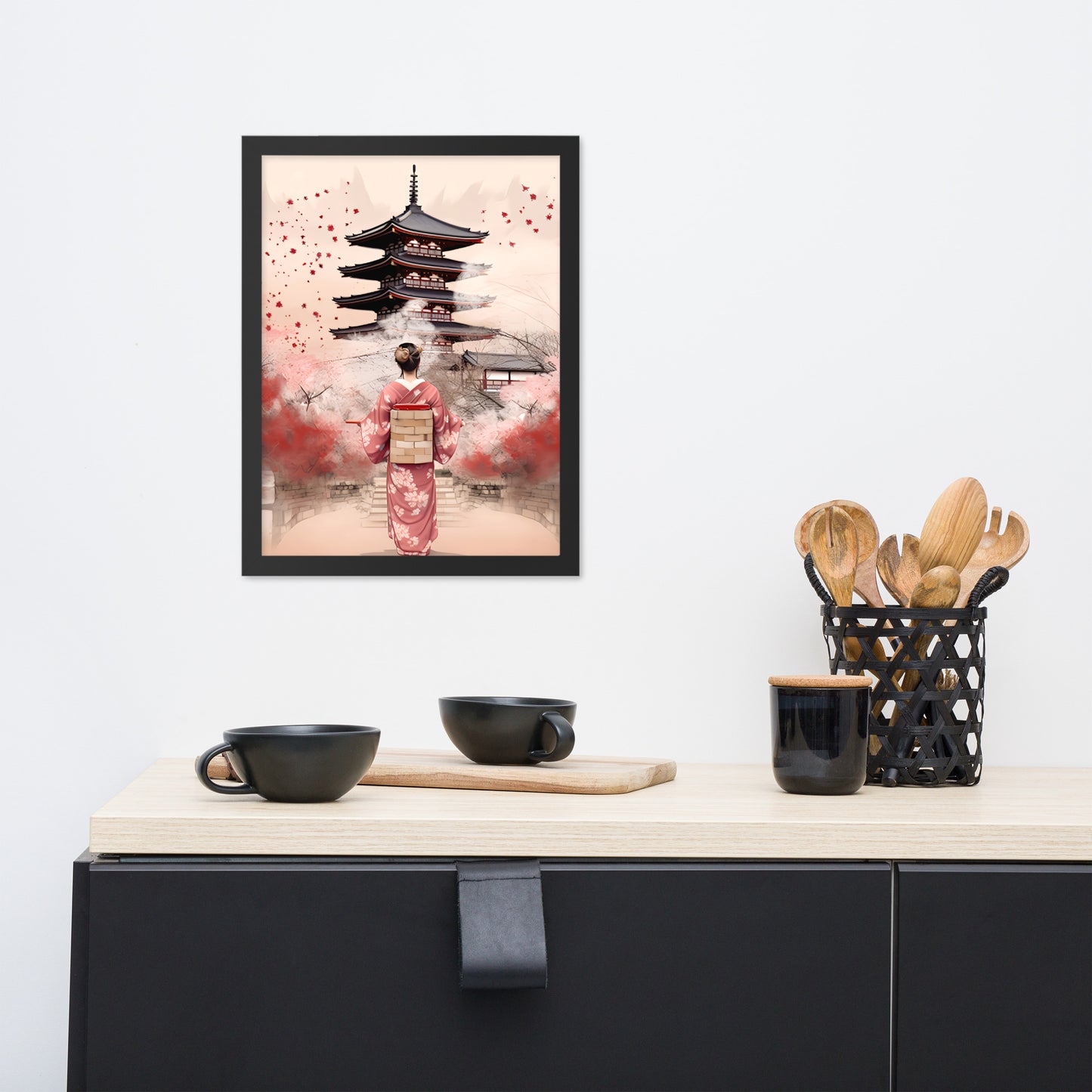 Tableau : Kyoto, Geisha en rose