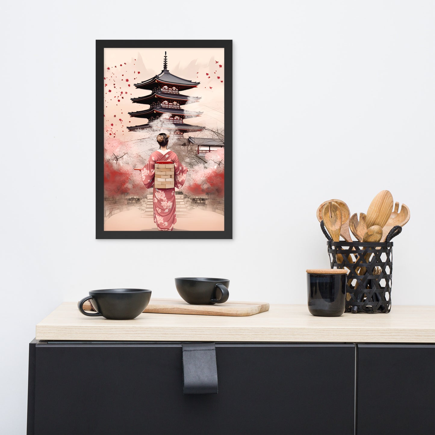 Tableau : Kyoto, Geisha en rose