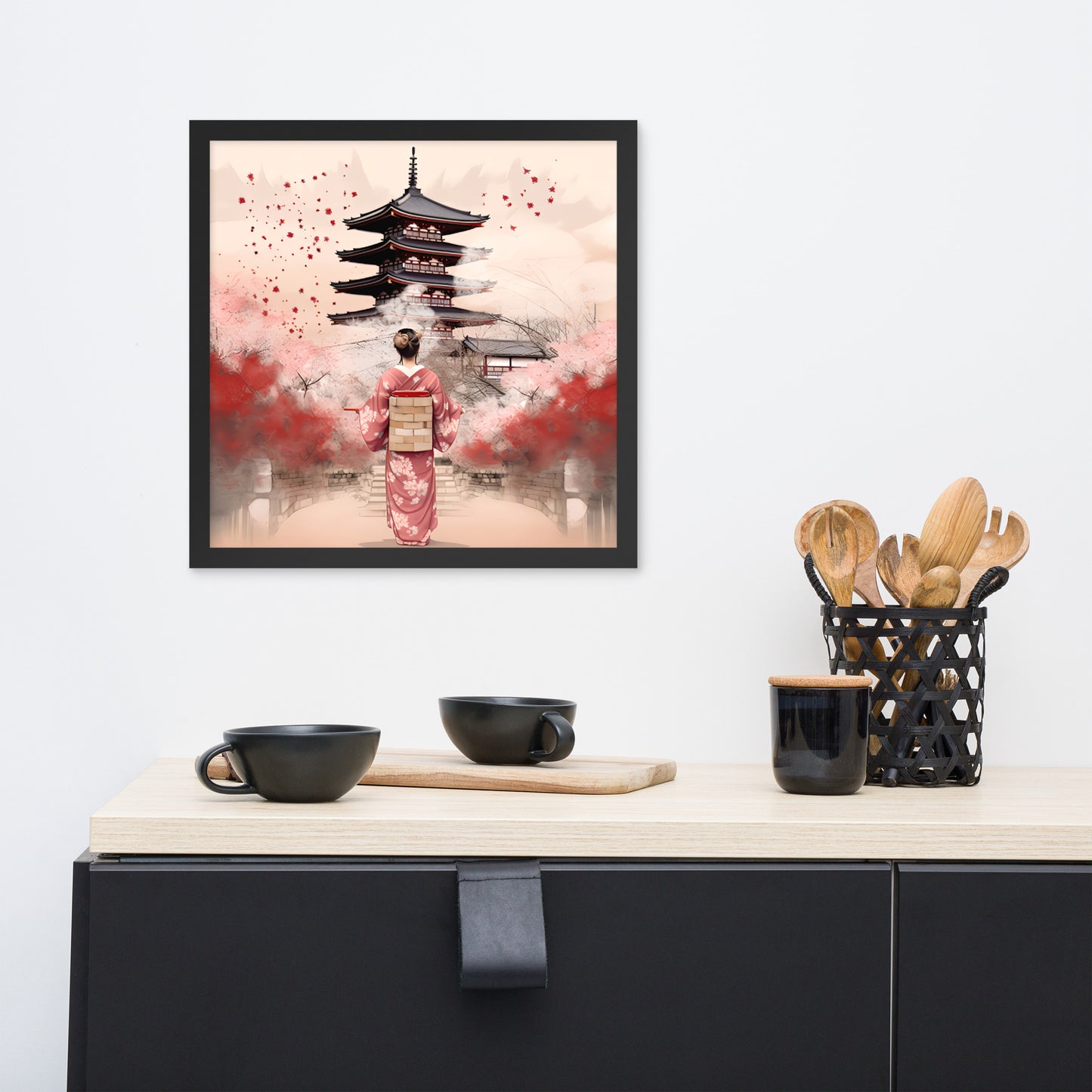 Tableau : Kyoto, Geisha en rose