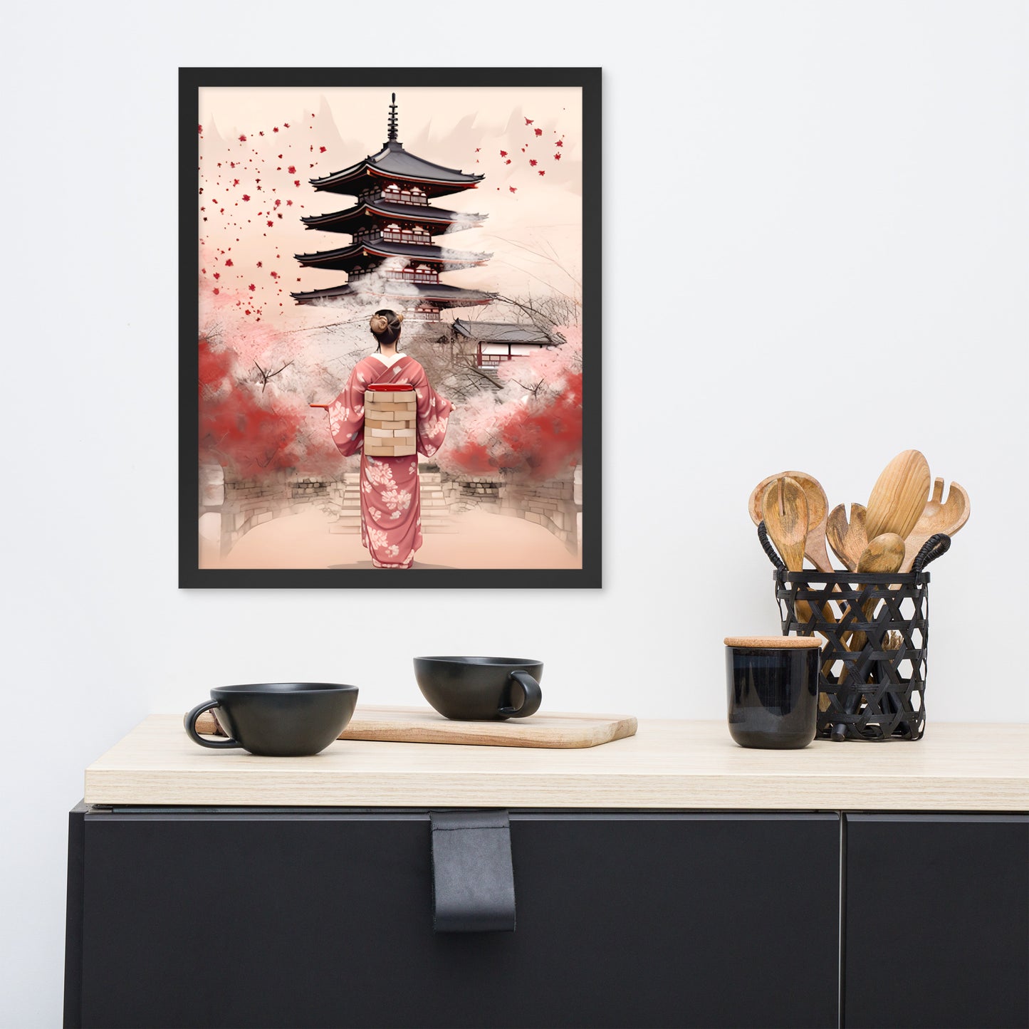 Tableau : Kyoto, Geisha en rose