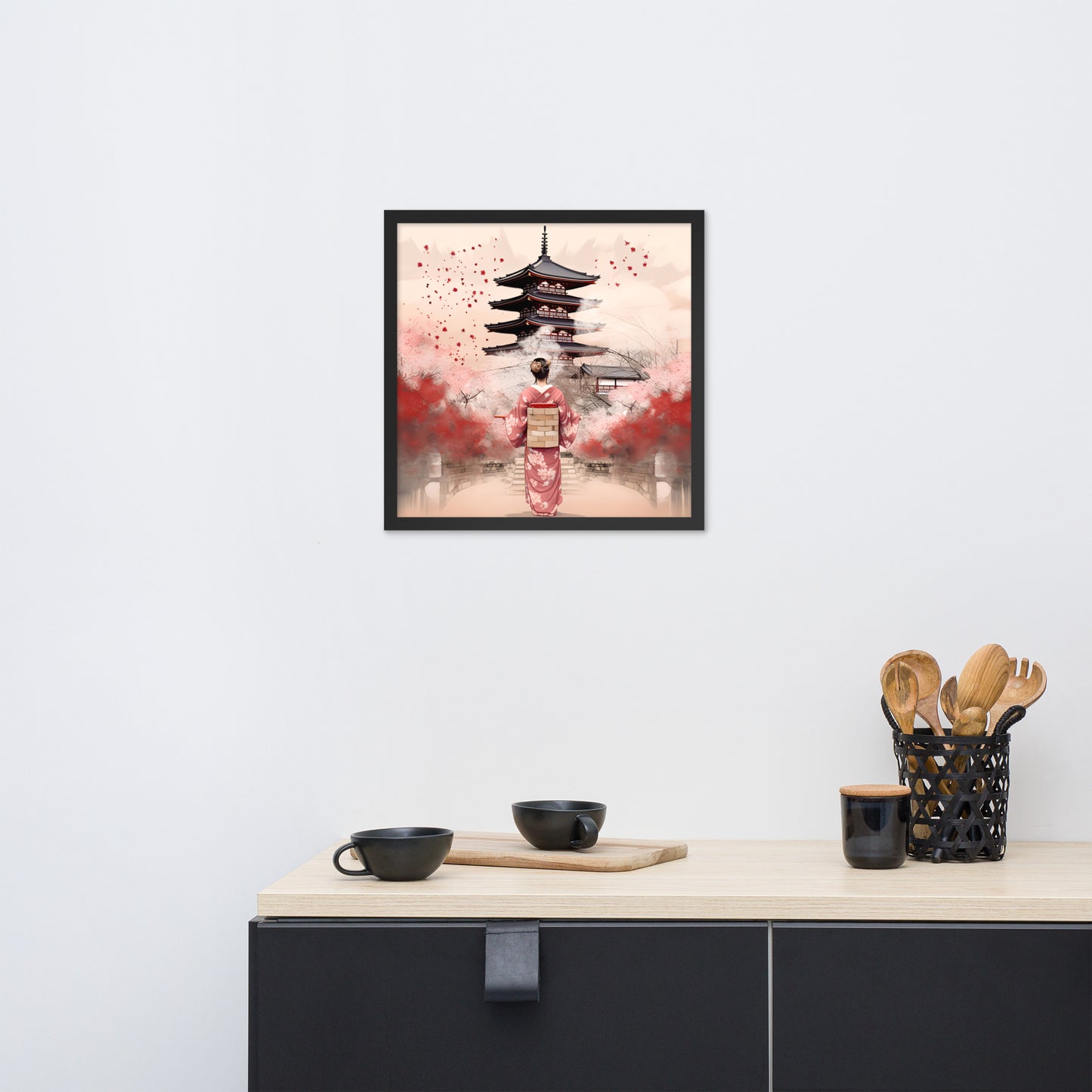 Tableau : Kyoto, Geisha en rose