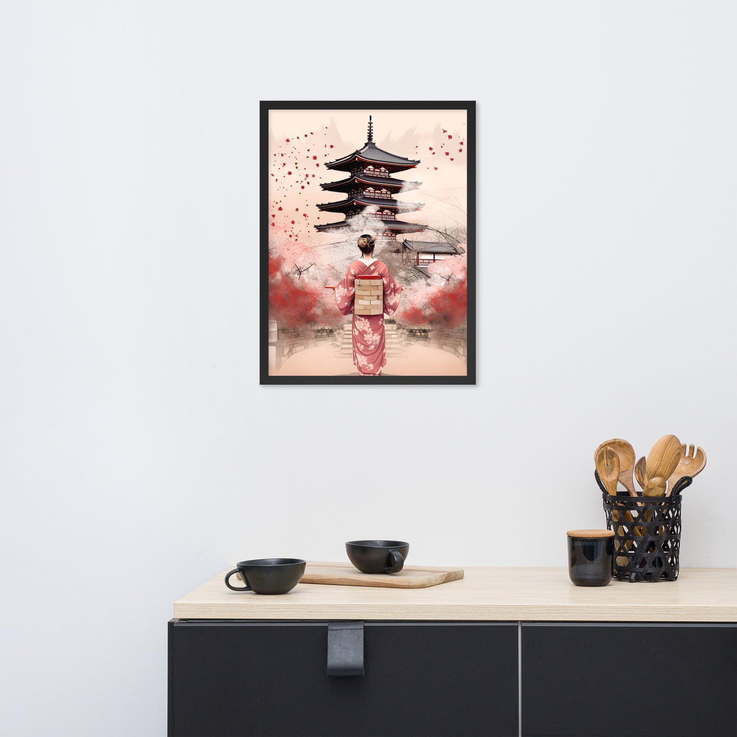 Tableau : Kyoto, Geisha en rose