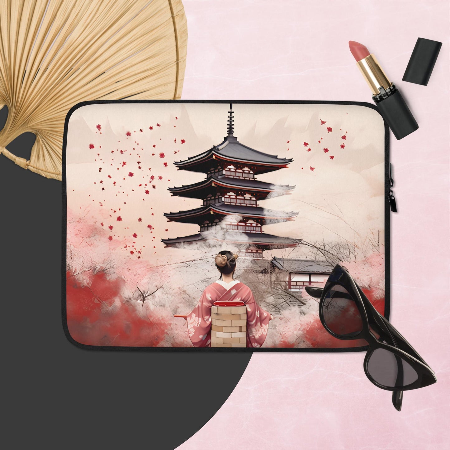 Housse d'ordinateur : Kyoto, Geisha en rose