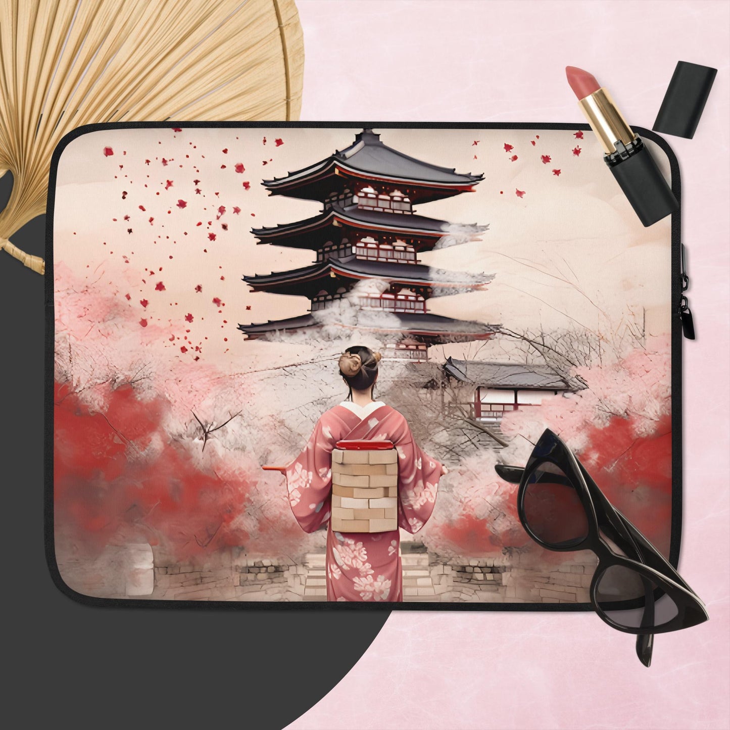 Housse d'ordinateur : Kyoto, Geisha en rose