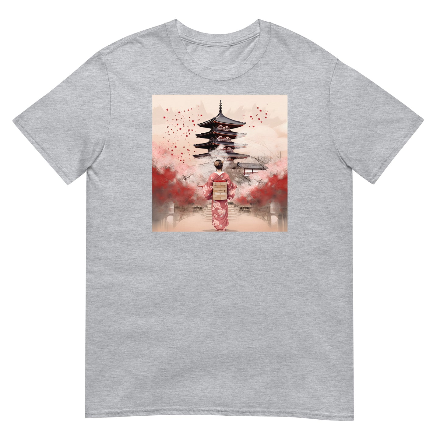 T-shirt Unisexe à Manches Courtes : Kyoto, Geisha en rose