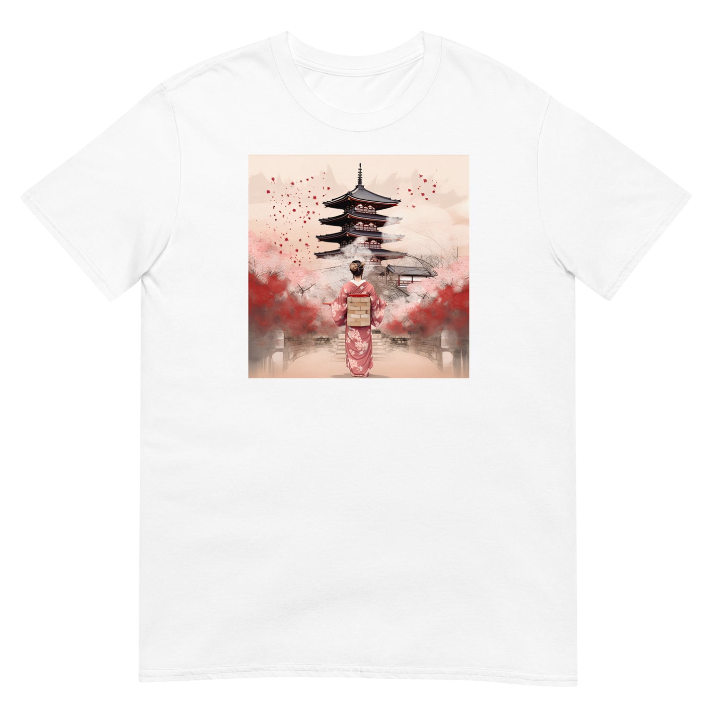 T-shirt Unisexe à Manches Courtes : Kyoto, Geisha en rose