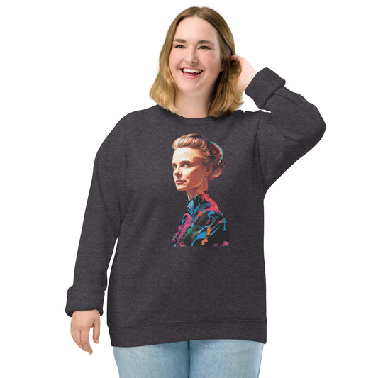 Sweatshirt écologique raglan unisexe : Marie Curie, rayonnement scientifique